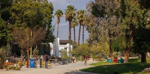 Students Walking and Biking on Pitzer's Campus